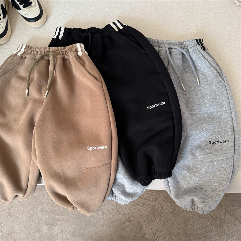 Dječje pamučne jogger hlače, korejski stil, unisex, Zima 2025, 80% pamuk, srednji pojas s gumom, mekan materijal