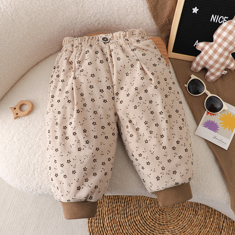 Dječje hlače u korejskom stilu, pamukasti pleteni materijal, brushed završni sloj, 3–8 godina, s uzorkom točkica