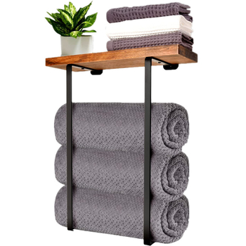 Zidni držač za ručnike od drveta/bambusa, jednostruki, moderni minimalistički stil, nosivost 25 kg, višenamjenski kupaonski organizator