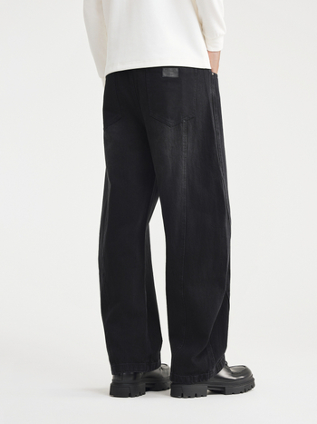 Jeansi bărbați croială lejeră, talie medie, închidere cu șiret, denim din bumbac amestec, iarnă 2025