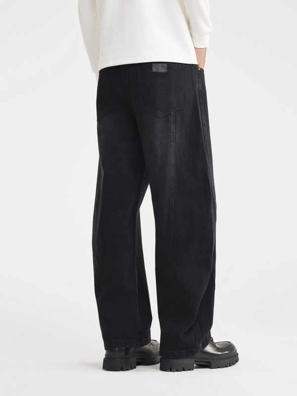 Jeansi bărbați croială lejeră, talie medie, închidere cu șiret, denim din bumbac amestec, iarnă 2025