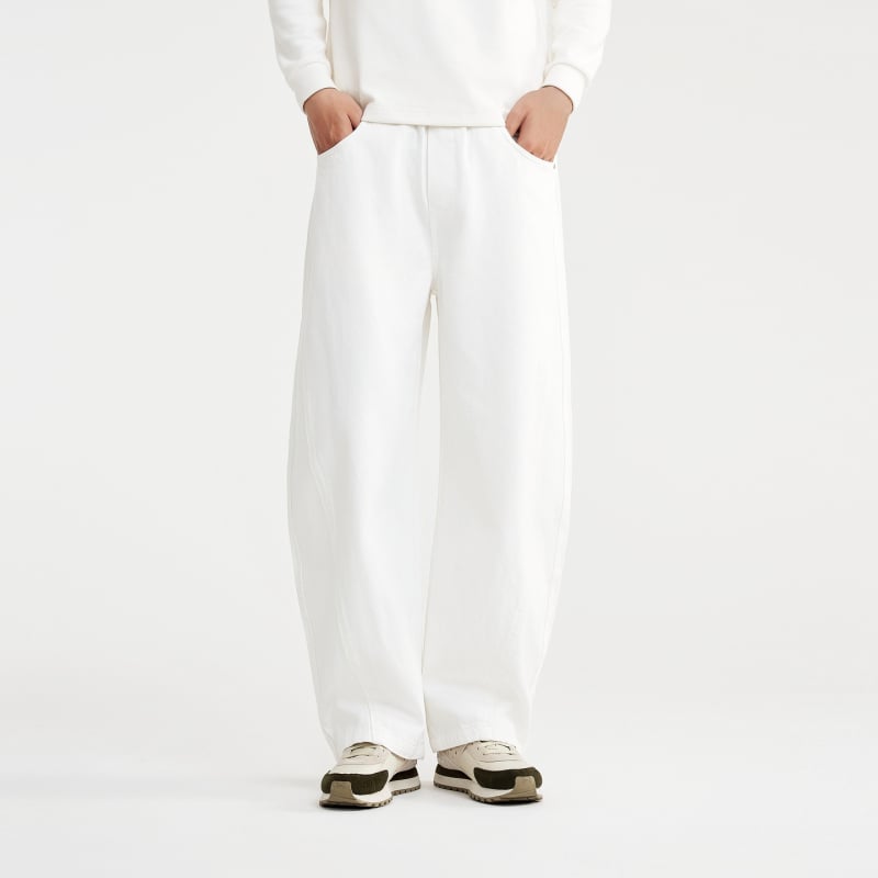 Jeansi bărbați croială lejeră, talie medie, închidere cu șiret, denim din bumbac amestec, iarnă 2025