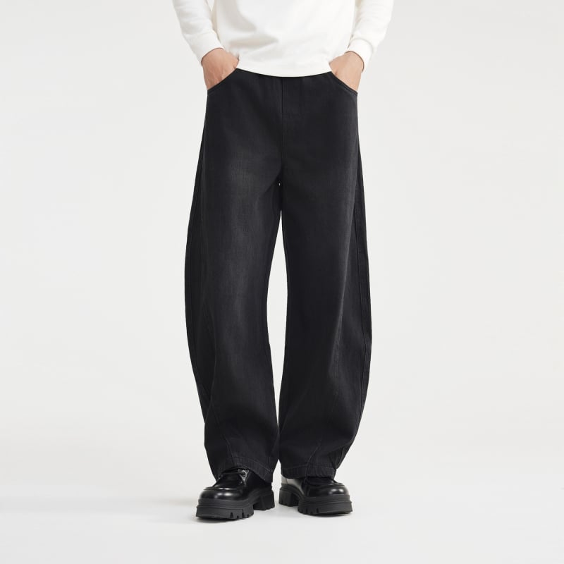 Jeansi bărbați croială lejeră, talie medie, închidere cu șiret, denim din bumbac amestec, iarnă 2025