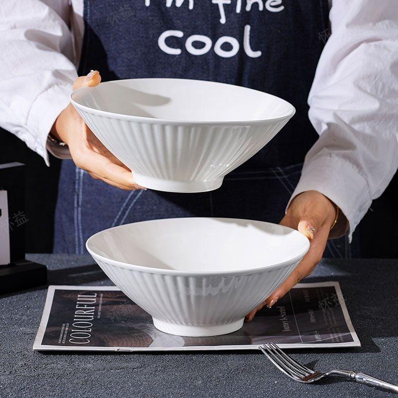 Porcelanska zdjela za ramen, japanskog stila, okrugla, mikrovalna kompatibilna, završetak pod glazurom, moderni jednostavan stil