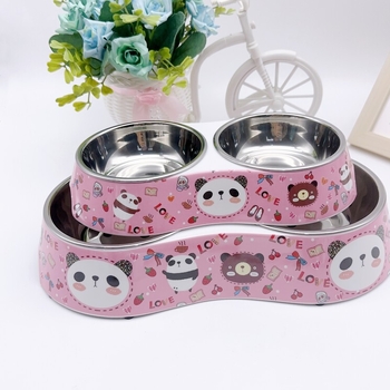 Διπλά μπολάκια φαγητού για γάτες και σκύλους από μελαμίνη και ανοξείδωτο ατσάλι, ανθεκτικά σε χτυπήματα και εύκολο καθάρισμα