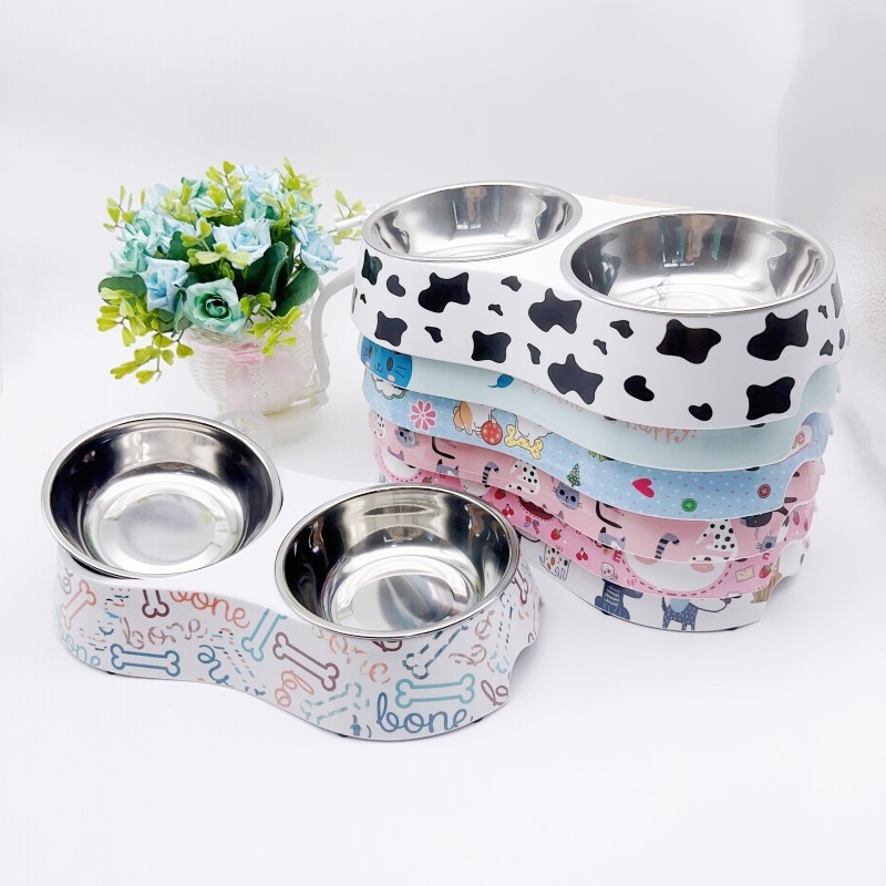 Διπλά μπολάκια φαγητού για γάτες και σκύλους από μελαμίνη και ανοξείδωτο ατσάλι, ανθεκτικά σε χτυπήματα και εύκολο καθάρισμα