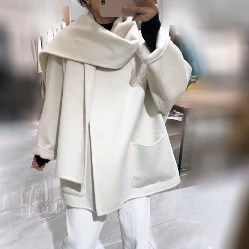 Женско твидено палто от вълна, свободна кройка, кръгла яка, скрито закопчаване с катарама, 95%+ вълна