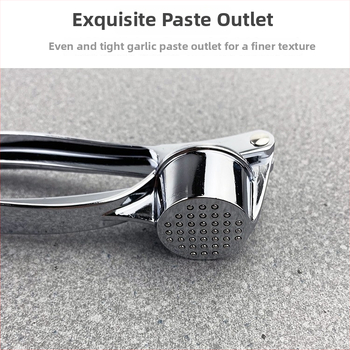 Rankinė česnako presė iš nerūdijančio plieno, daugiafunkcinė, šiuolaikiško paprastumo stilius (medžiaga: nerūdijantis plienas; veikimas: rankinis; funkcija: daugiafunkcinė; stilius: šiuolaikiško paprastumo)