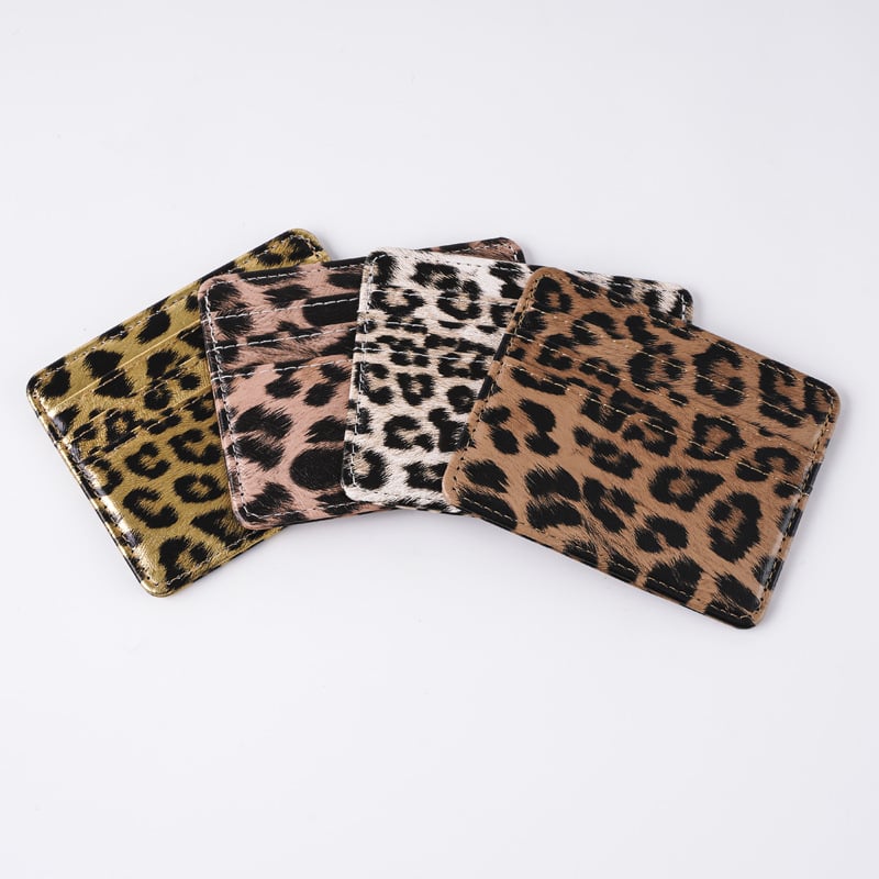 PU koža s leopard uzorkom, sklopivi držač kartica, 3 odjeljka za kartice + 1 klipsa za novac, unisex poslovni organizator kartica