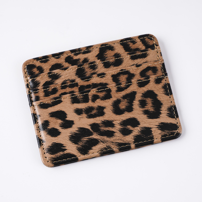 PU koža s leopard uzorkom, sklopivi držač kartica, 3 odjeljka za kartice + 1 klipsa za novac, unisex poslovni organizator kartica