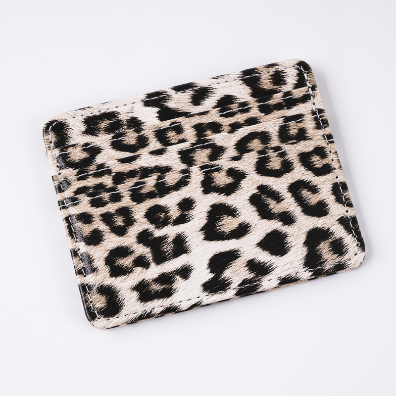 PU koža s leopard uzorkom, sklopivi držač kartica, 3 odjeljka za kartice + 1 klipsa za novac, unisex poslovni organizator kartica