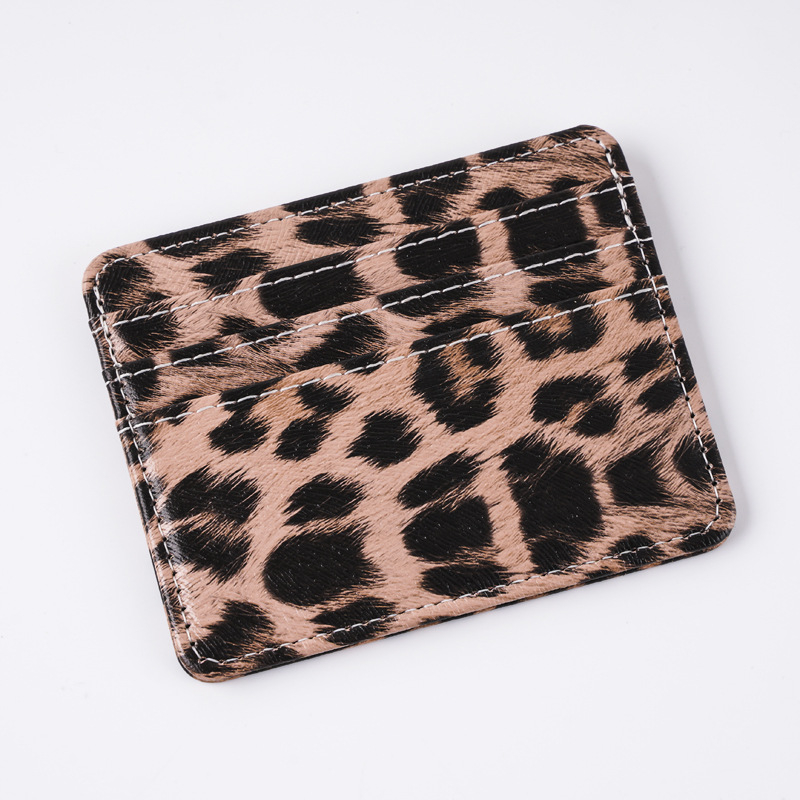 PU koža s leopard uzorkom, sklopivi držač kartica, 3 odjeljka za kartice + 1 klipsa za novac, unisex poslovni organizator kartica