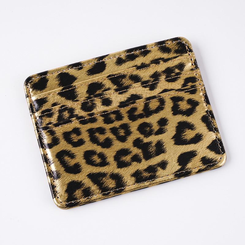 PU koža s leopard uzorkom, sklopivi držač kartica, 3 odjeljka za kartice + 1 klipsa za novac, unisex poslovni organizator kartica