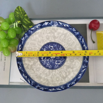 Keramički tanjur za voće i rižu sa zelenim uzorkom, promjera oko 20 cm, okrugli duboki tanjur, kućanski pribor