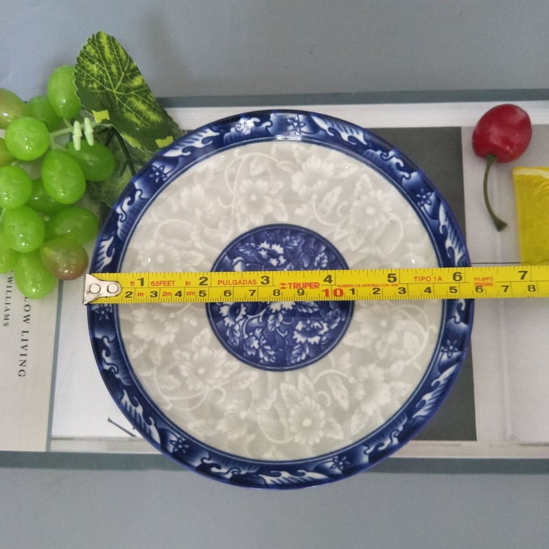 Keramički tanjur za voće i rižu sa zelenim uzorkom, promjera oko 20 cm, okrugli duboki tanjur, kućanski pribor