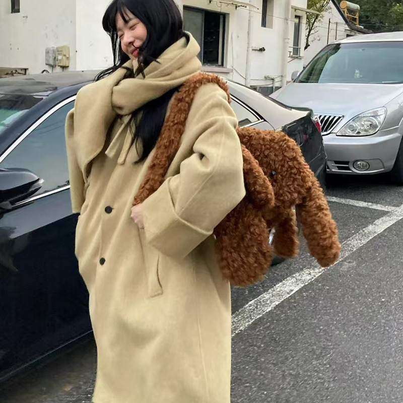 Дамско палто от вълна, двустранно, със стояща яка, средна дължина 65–80 см, патчворк дизайн, еднобортно закопчаване