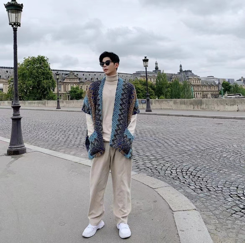 Етно стил плащ-шал с джобове, памук твил, warp-knit, ширина 85 см, модел цветна клетка, запазва топлината, за зима и есен