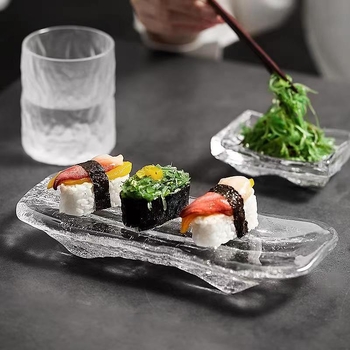 Staklena tanjura za sushi, kvadratnog oblika, japanskog stila, s otisnutim logom i mogućnošću prilagodbe