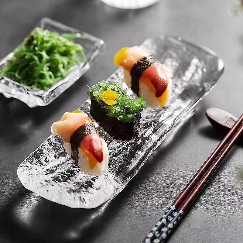 Staklena tanjura za sushi, kvadratnog oblika, japanskog stila, s otisnutim logom i mogućnošću prilagodbe