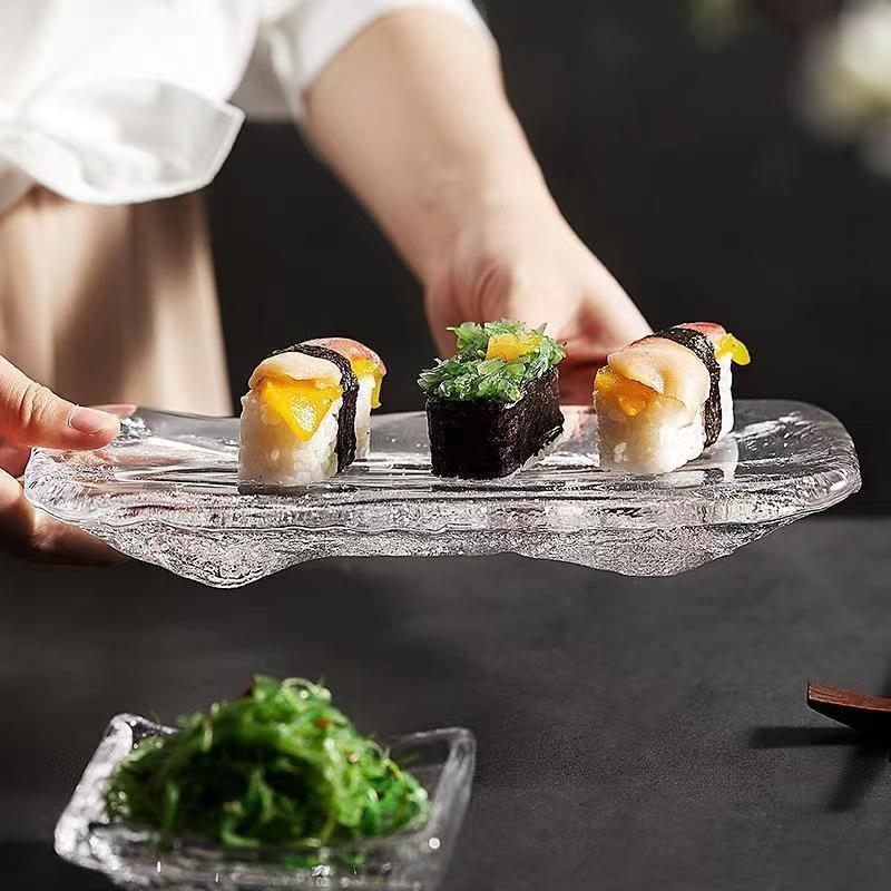 Staklena tanjura za sushi, kvadratnog oblika, japanskog stila, s otisnutim logom i mogućnošću prilagodbe
