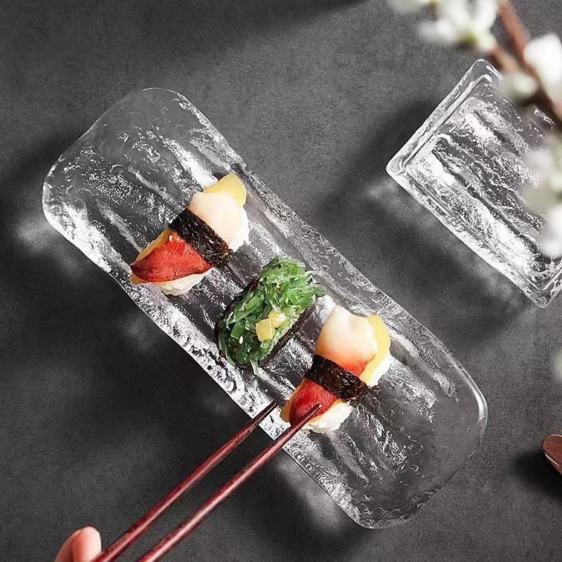 Staklena tanjura za sushi, kvadratnog oblika, japanskog stila, s otisnutim logom i mogućnošću prilagodbe