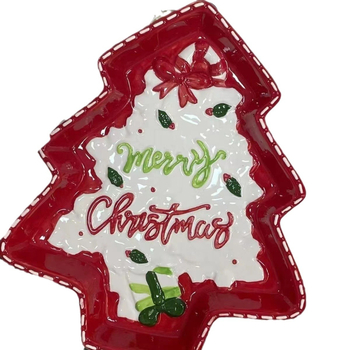 Porcelanski tanjur s nepravilnim oblikom, ručno oslikan 3D motiv Djeda Božićnjaka i bora, tanjur za doručak i desert, božićni stolni pribor