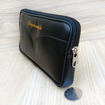 Férfi övtáska, ultra vékony, PU bőr, vízálló, poliészter bélés, városi egyszerűség