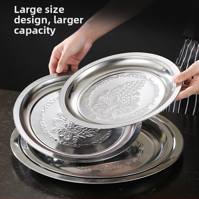 Nerezový kruhový plytký tanier na jedlo, priemer 18–19 cm, zrkadlový lesk, moderný minimalistický štýl, možnosť vlastného loga