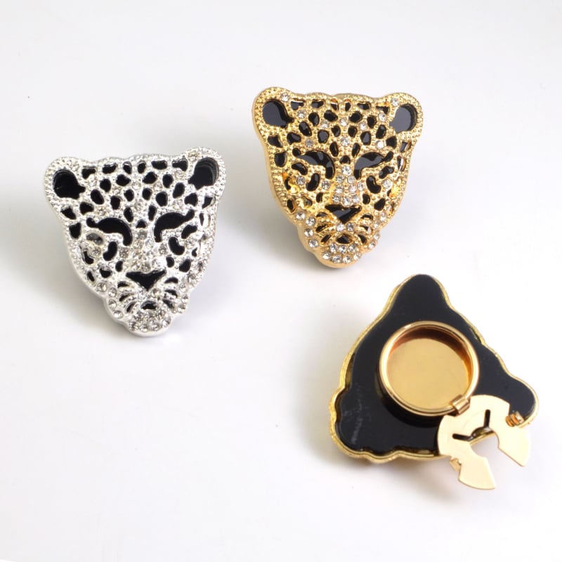 Butoni de manșetă cu cap de leopard și cristale, aliaj, unisex, prelucrare diamantată