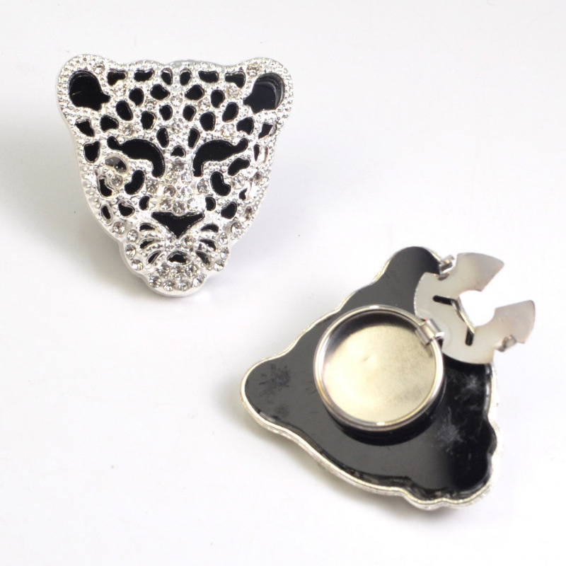 Butoni de manșetă cu cap de leopard și cristale, aliaj, unisex, prelucrare diamantată