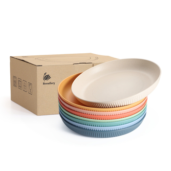 Farfurie plată din paie de grâu, formă circulară, compatibilă cu microunde, imprimare logo, disponibilă personalizare