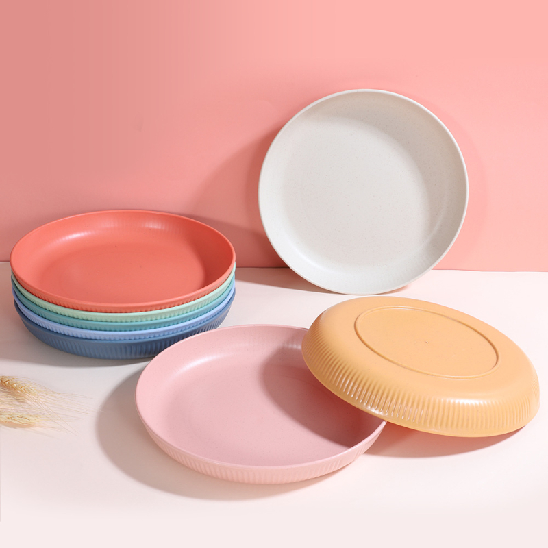 Farfurie plată din paie de grâu, formă circulară, compatibilă cu microunde, imprimare logo, disponibilă personalizare