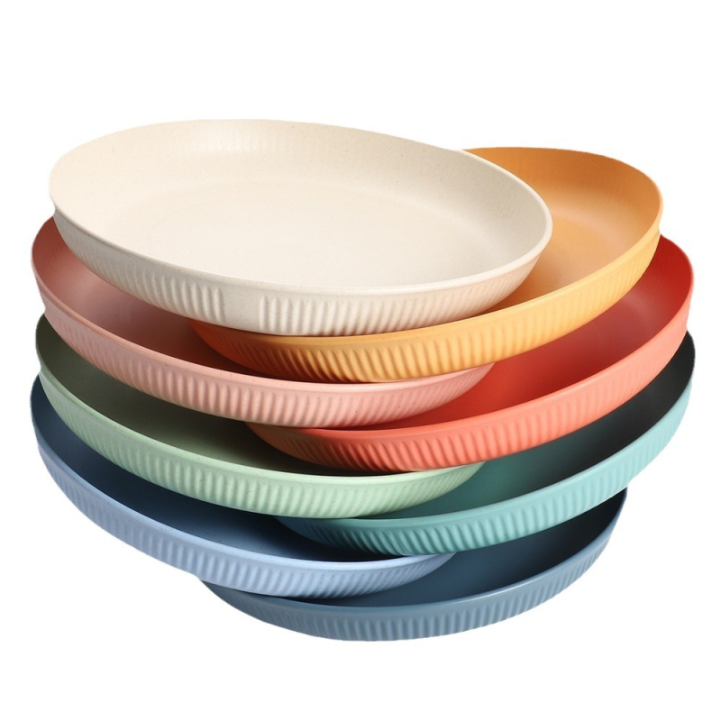 Farfurie plată din paie de grâu, formă circulară, compatibilă cu microunde, imprimare logo, disponibilă personalizare