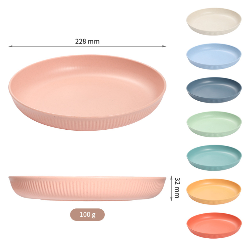 Farfurie plată din paie de grâu, formă circulară, compatibilă cu microunde, imprimare logo, disponibilă personalizare