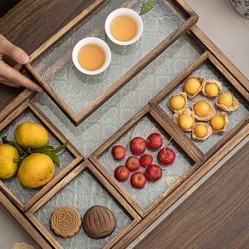 Tavă compartimentată pentru fructe din bambus, pentru masă de ceai — stil retro, lux discret retro, calitate primă