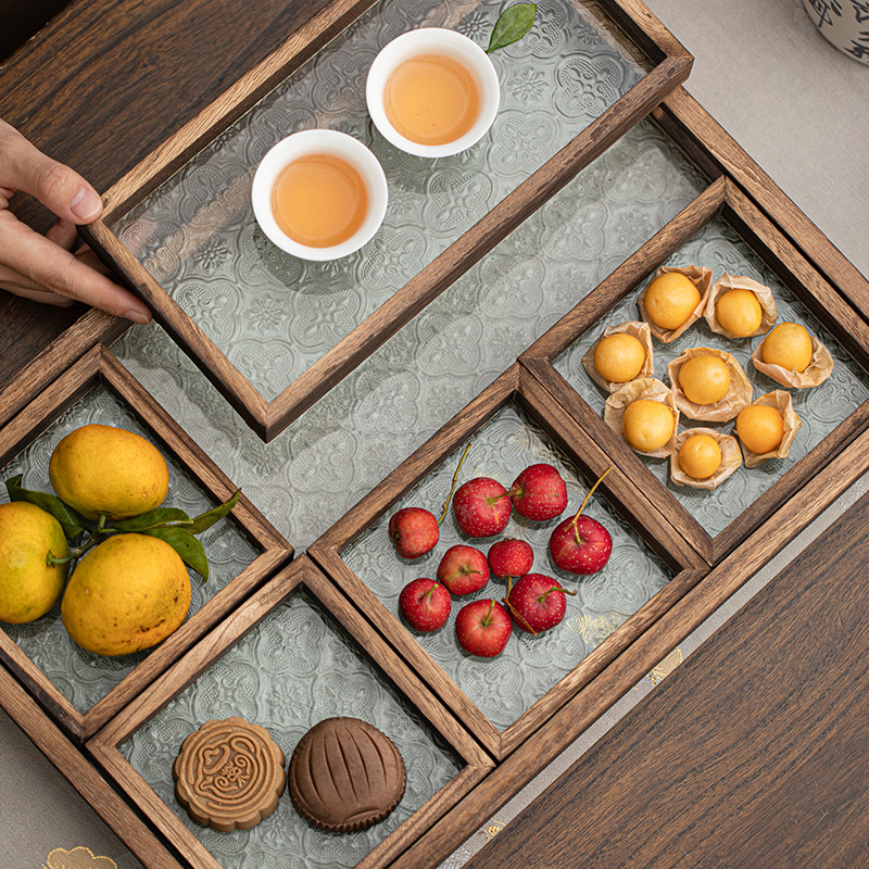 Tavă compartimentată pentru fructe din bambus, pentru masă de ceai — stil retro, lux discret retro, calitate primă