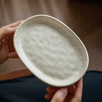 Farfurie ovală din ceramică, stil japonez retro, formă neregulată, multifuncțională pentru sushi, gustări și deserturi