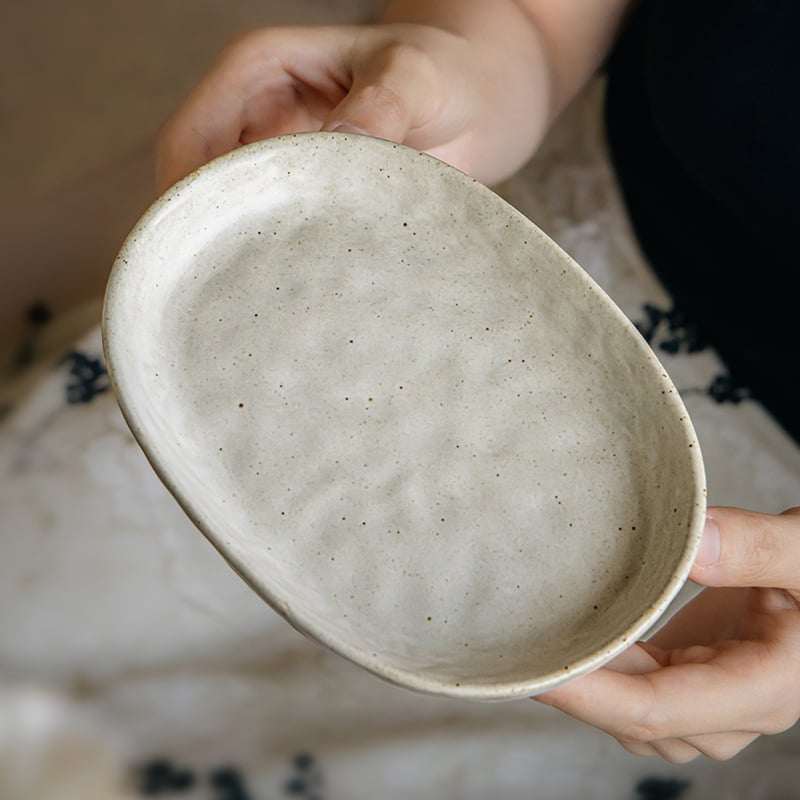 Farfurie ovală din ceramică, stil japonez retro, formă neregulată, multifuncțională pentru sushi, gustări și deserturi