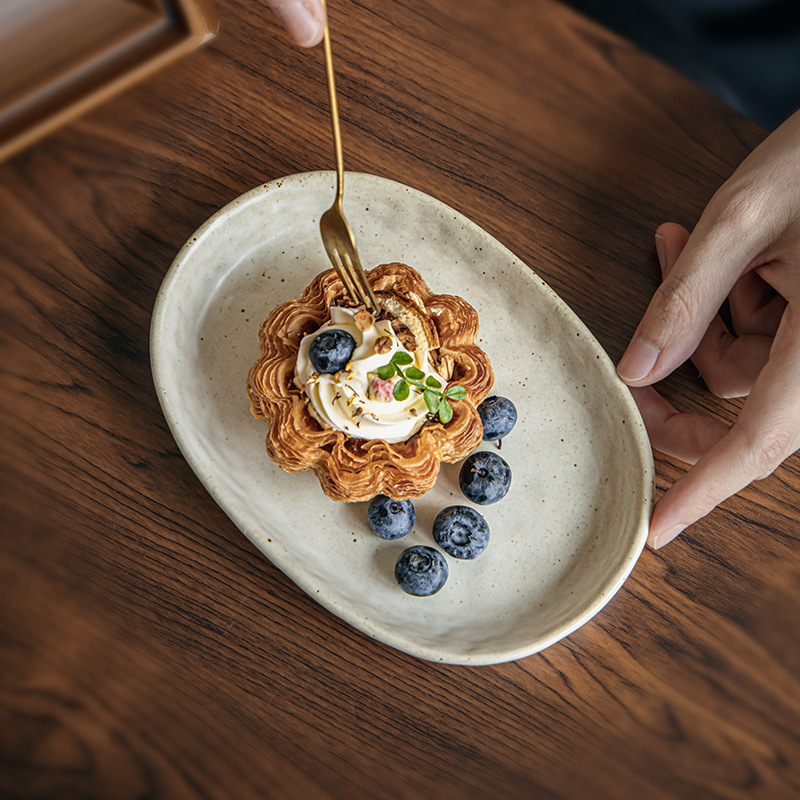 Farfurie ovală din ceramică, stil japonez retro, formă neregulată, multifuncțională pentru sushi, gustări și deserturi