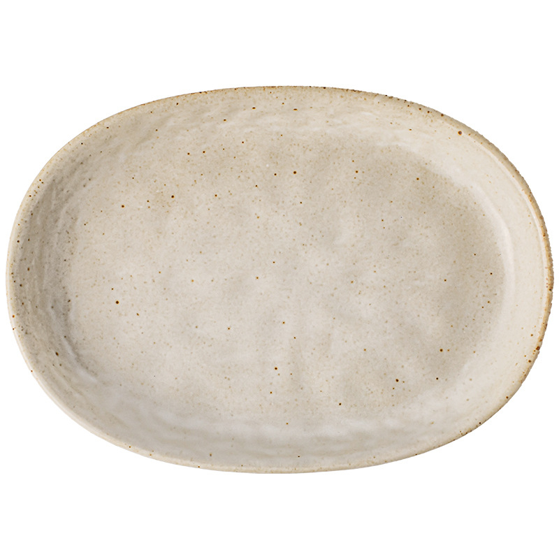 Farfurie ovală din ceramică, stil japonez retro, formă neregulată, multifuncțională pentru sushi, gustări și deserturi