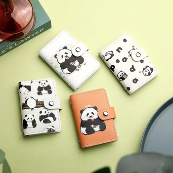 Portcard Panda cu desen animație – Capacitate mare, Mai multe sloturi pentru carduri, Material PU, Unisex