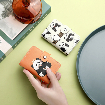 Portcard Panda cu desen animație – Capacitate mare, Mai multe sloturi pentru carduri, Material PU, Unisex