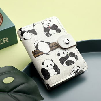 Portcard Panda cu desen animație – Capacitate mare, Mai multe sloturi pentru carduri, Material PU, Unisex