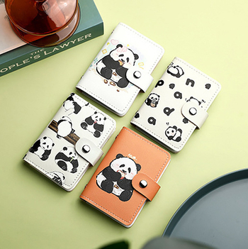 Portcard Panda cu desen animație – Capacitate mare, Mai multe sloturi pentru carduri, Material PU, Unisex