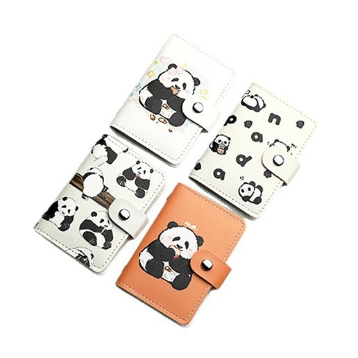 Portcard Panda cu desen animație – Capacitate mare, Mai multe sloturi pentru carduri, Material PU, Unisex