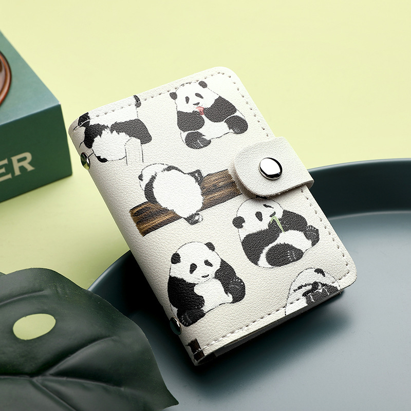 Portcard Panda cu desen animație – Capacitate mare, Mai multe sloturi pentru carduri, Material PU, Unisex