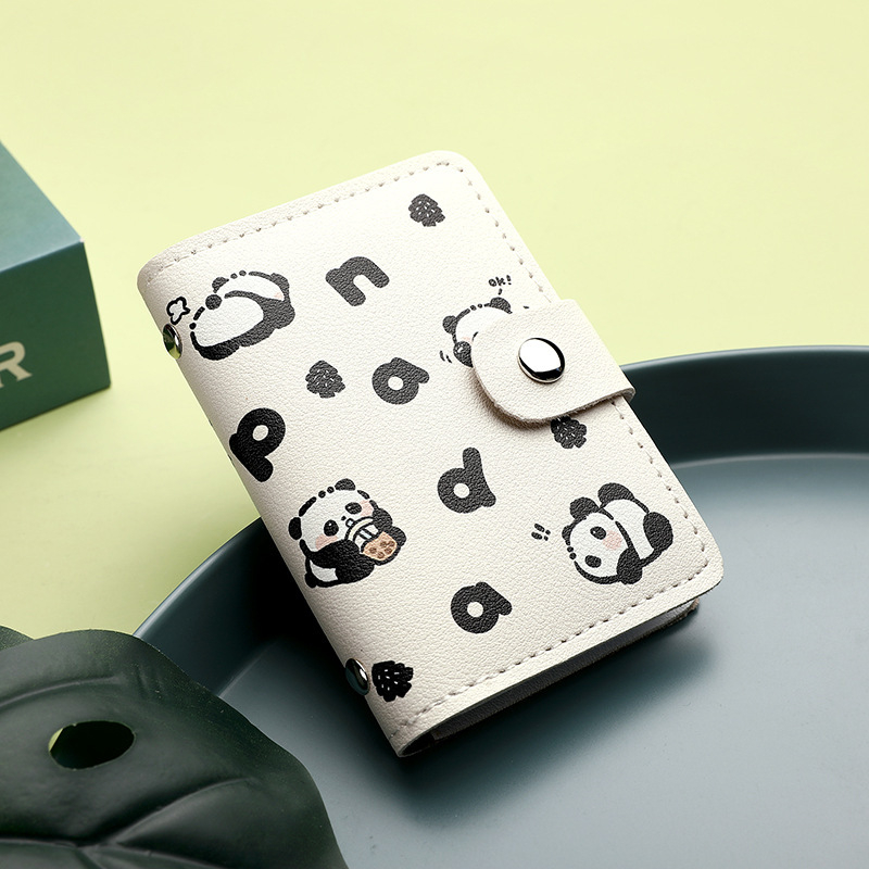 Portcard Panda cu desen animație – Capacitate mare, Mai multe sloturi pentru carduri, Material PU, Unisex