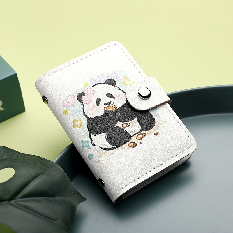 Portcard Panda cu desen animație – Capacitate mare, Mai multe sloturi pentru carduri, Material PU, Unisex