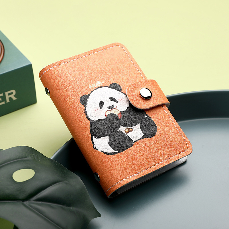 Portcard Panda cu desen animație – Capacitate mare, Mai multe sloturi pentru carduri, Material PU, Unisex