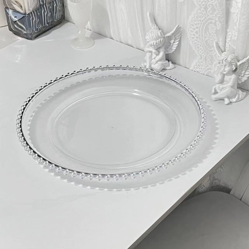 Prozirna plastična tanjur za voće s rubom od perlica – europski stil dekorativni tanjur za kolače i zalogaje